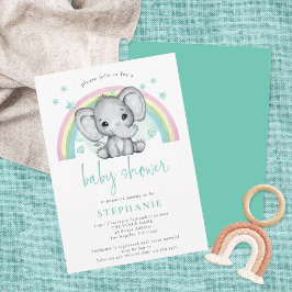 Cute Elephant Rainbow Gender Neutral Baby Shower Inbjudningar