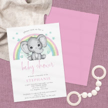 Cute Elephant Rainbow Rosa Baby Shower