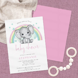 Cute Elephant Rainbow Rosa Baby Shower Inbjudningar