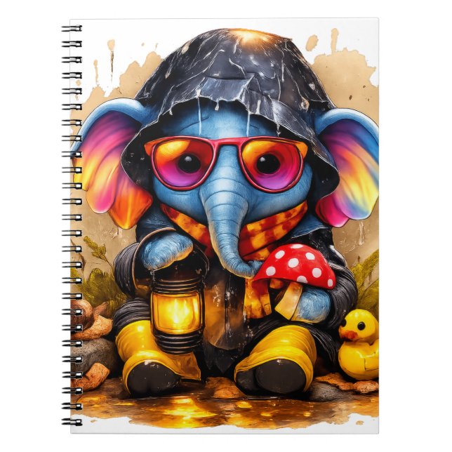 Cute Elephant Raincoat Kawaii Notebook Anteckningsbok (Framsidan)