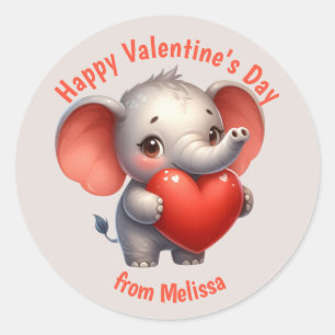 Cute Elephant Red Heart Valentine Runt Klistermärke