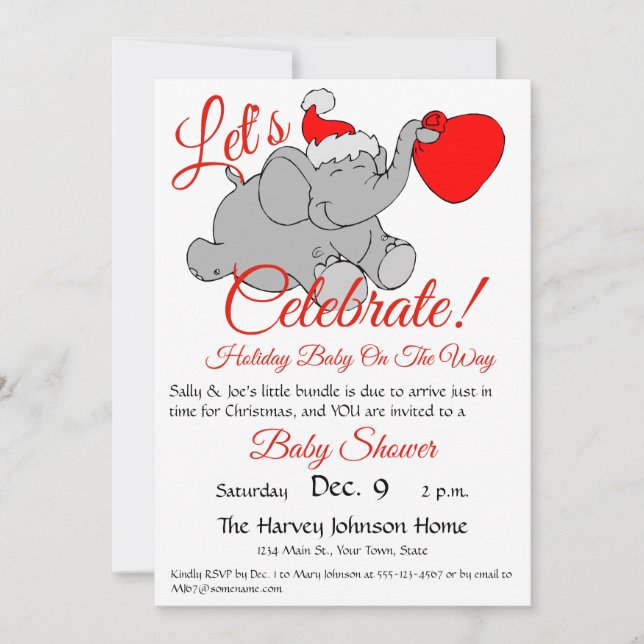 Cute Elephant, Red Santa Hat & Bundle Baby Shower Inbjudningar (Framsida)