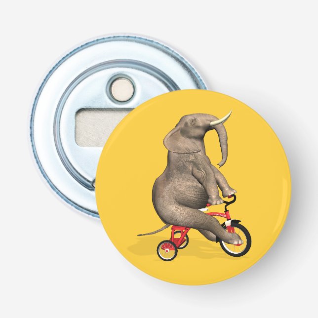 Cute Elephant Riding A Tricle Flasköppnare (Framsidan)