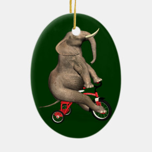 Cute Elephant Riding A Tricle Julgransprydnad Keramik