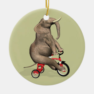 Cute Elephant Riding A Tricle Julgransprydnad Keramik