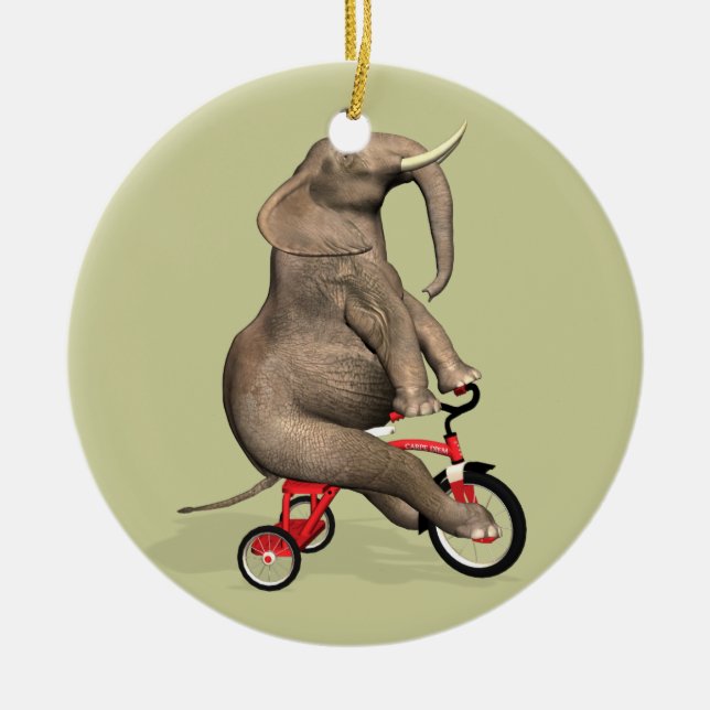 Cute Elephant Riding A Tricle Julgransprydnad Keramik (Framsidan)