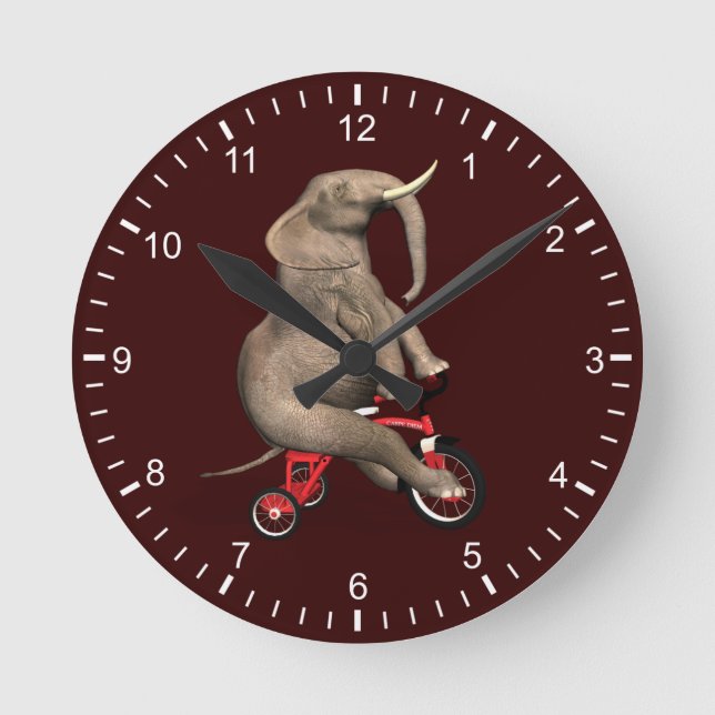 Cute Elephant Riding A Tricle Stor Klocka (Framsida)