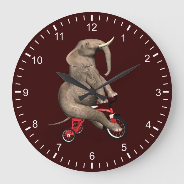 Cute Elephant Riding A Tricle Stor Klocka (Framsida)