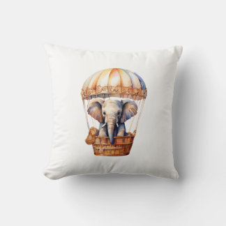 Cute Elephant Riding i en Luftballong Kudde