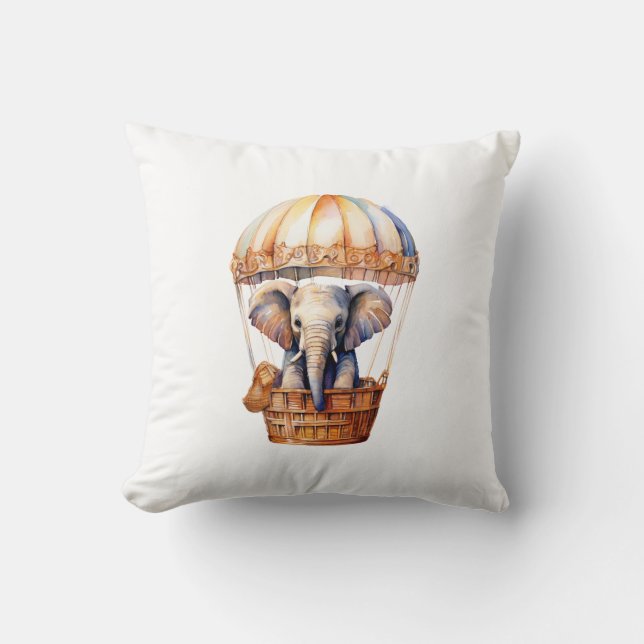 Cute Elephant Riding i en Luftballong Kudde (Framsida)
