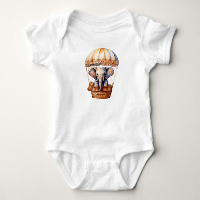 Cute Elephant Riding i en Luftballong T Shirt (Framsida)
