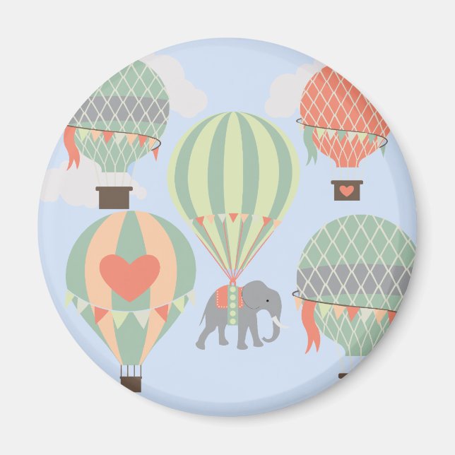 Cute Elephant Riding Luftballongs Stigning Magnet (Framsidan)