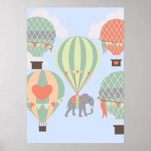 Cute Elephant Riding Luftballongs Stigning Poster