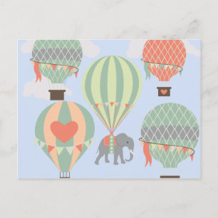 Cute Elephant Riding Luftballongs Stigning Vykort