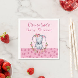 Cute Elephant Rosa Animal Print Baby Shower Pappersservett