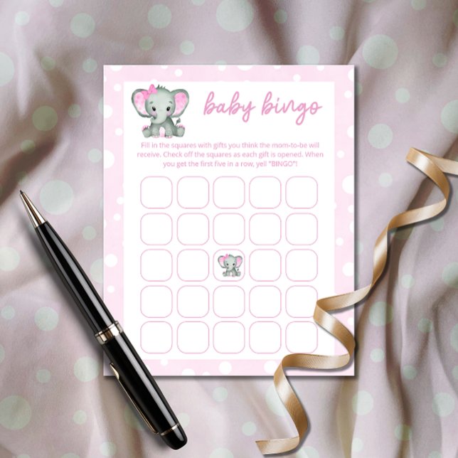 Cute Elephant rosa baby bingo-spel (Skapare uppladdad)