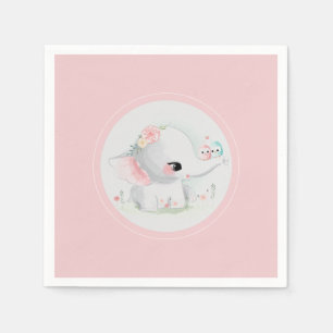 Cute Elephant Rosa Baby Shower Pappersservett