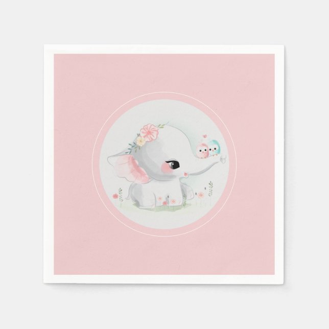 Cute Elephant Rosa Baby Shower Pappersservett (Framsidan)