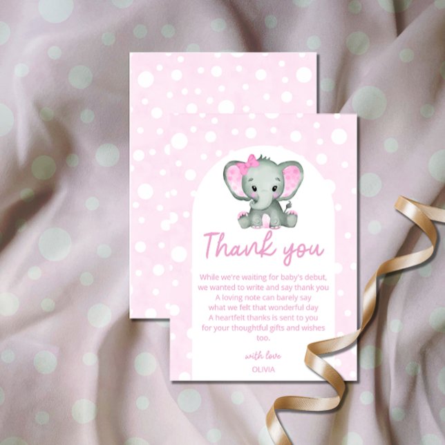 Cute Elephant rosa Baby Shower Tack Kort (Skapare uppladdad)