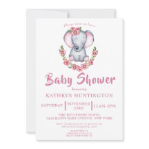 Cute Elephant Rosa Blommigt Baby Shower