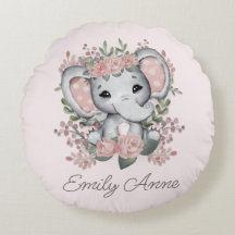 Cute Elephant Rosa Blommigt Polka Dot Child's Namn
