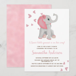 Cute Elephant Rosa Blommigt Watercolor Baby Shower Inbjudningar