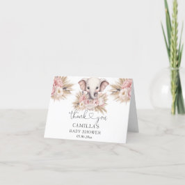 Cute Elephant Rosa Boho Girl Baby Shower Tack Kort