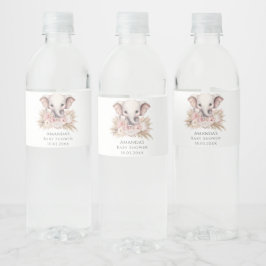 Cute Elephant Rosa Boho Girl Baby Shower Vattenflaskor Etikett