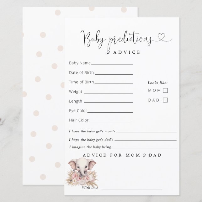 Cute Elephant Rosa Boho Girl Predictions Advice (Fram/baksida)
