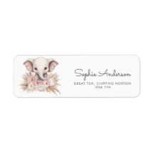 Cute Elephant Rosa Boho Girl Return Address Label