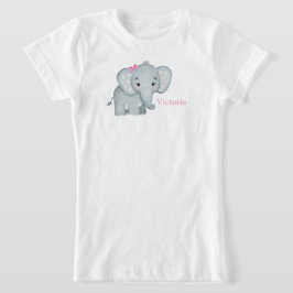 Cute Elephant Rosa Bow Namn Kids Girls T Shirt