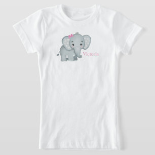 Cute Elephant Rosa Bow Namn Kids Girls T Shirt