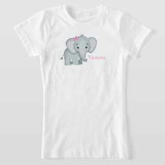 Cute Elephant Rosa Bow Namn Kids Girls T Shirt