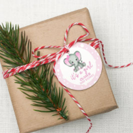 Cute Elephant rosa Det är en flicka Baby Shower Gåvor Etiketter