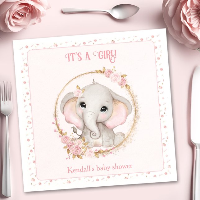 Cute Elephant Rosa Flowers Baby Shower Napkins Pappersservett (Cute Elephant Pink Flowers Baby Shower Napkins)