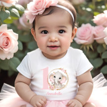 Cute Elephant Rosa Flowers Girl Namn