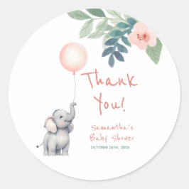 Cute Elephant Rosa Girl Baby Shower Tack Runt Klistermärke