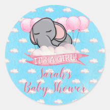 Cute Elephant Rosa Girl Baby Shower Watercolor