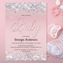 Cute Elephant Rosa Glitter Baby Shower