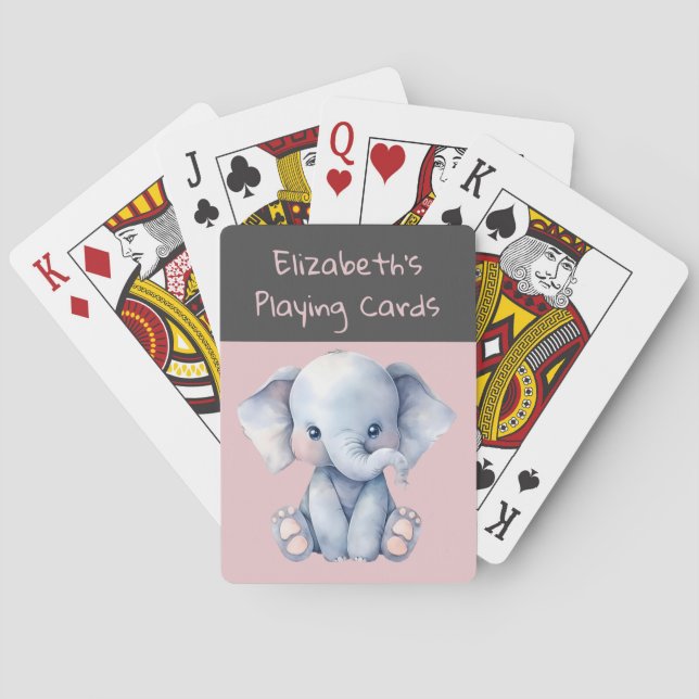 Cute elephant rosa grått-barn casinokort (Baksidan)