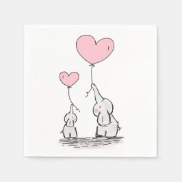 Cute Elephant Rosa Heart Balloons Girl Baby Shower Pappersservett