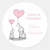 Cute Elephant Rosa Heart Balloons Girl Baby Shower