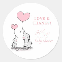 Cute Elephant Rosa Heart Balloons Girl Baby Shower Runt Klistermärke