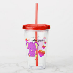 Cute Elephant Rosa Lila Hearts Girls Take Away Mugg