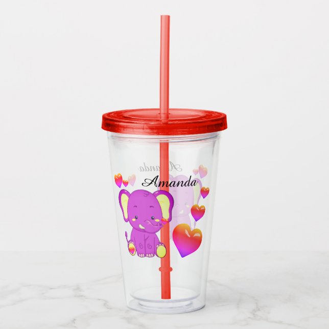 Cute Elephant Rosa Lila Hearts Girls Take Away Mugg (Framsida)