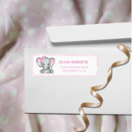 Cute Elephant rosa Return Adress Returadress Etikett