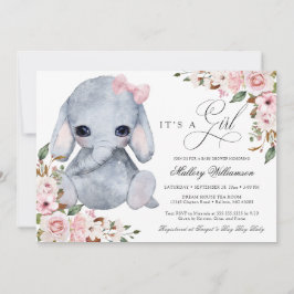 Cute Elephant Rosa ros Baby Shower-inbjudan för fl Inbjudningar