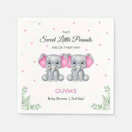 Cute Elephant Rosa Twin Girls Baby Shower Pappersservett