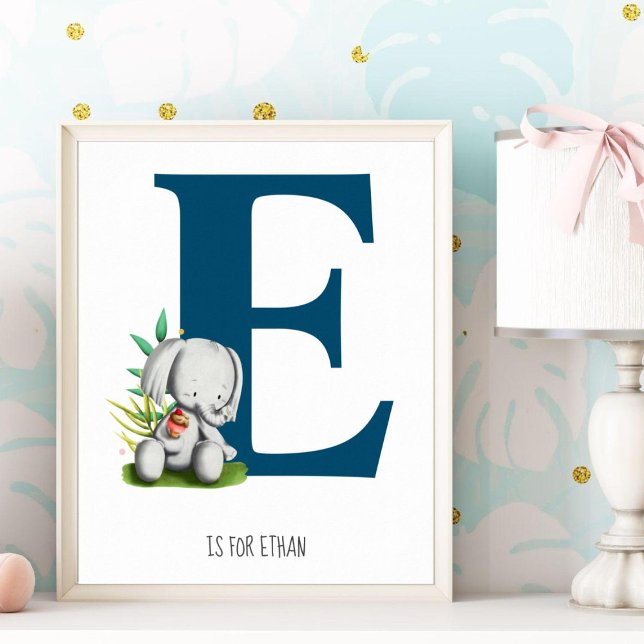 Cute Elephant Safari Monogram Nursery Room Poster (Skapare uppladdad)