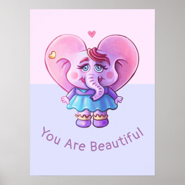 Cute Elephant säger att du är vacker Poster (Framsidan)